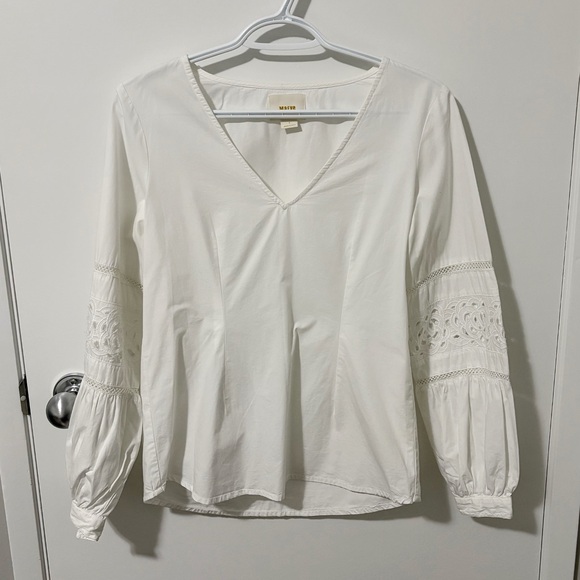Anthropologie Maeve Leiyla V-Neck Cutout White Blouse size 2 - Picture 5 of 15